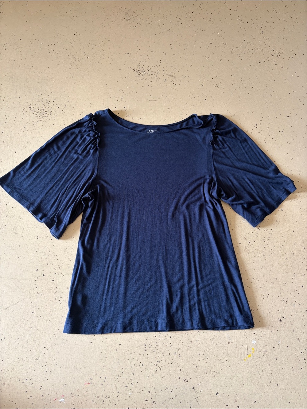 LOFT Dark Blue Short Puff-Sleeve Knit Top